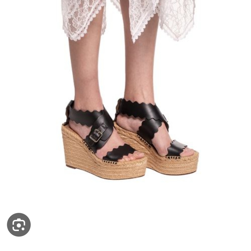 Chloe Lauren Leather Espadrille Wedge Sandals